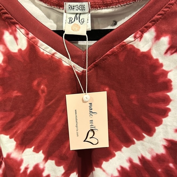 Mia Belle Girls adult size S maroon/white tie dye pajamas. NWT - Picture 2 of 5